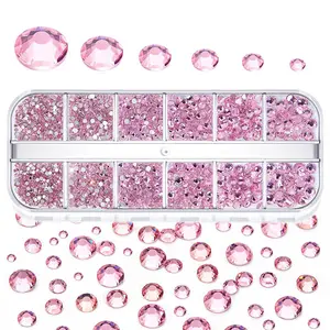 12 grille 2400 pièces strass en verre pour ongles dos plat strass en cristal Non-hotfix rond ongles gemmes perles pour bricolage artisanat