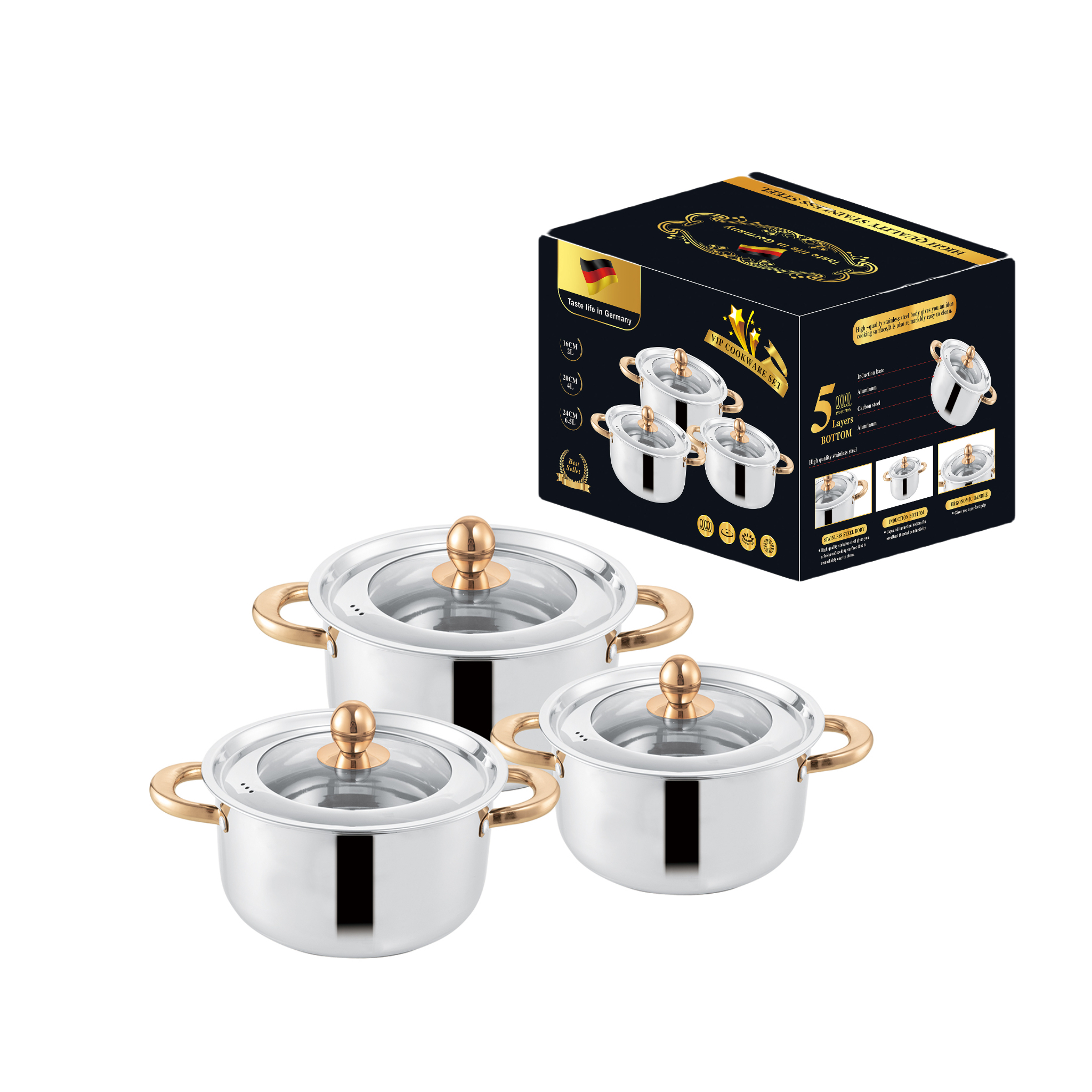 Style C/Silver Color/ Straight pot style- 6 Pcs Cookware Set