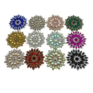 Wholesale Round Flower Patches Crystal rhinestone applique Embellishments for Women bridal Dress bag box