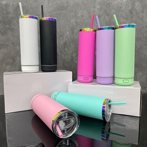 Nouveau gobelet non conique en poudre de 20 oz, noir et blanc, effet arc-en-ciel sous macaron, pour gravure laser, compatible enceintes intelligentes - Product Image 2