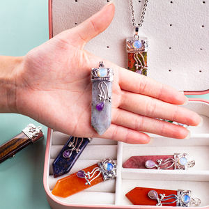 Nouveau Style de pierre naturelle collier en forme d'épée pendule coniques pendentifs avec chaîne guérison Chakra Quartz <span class=keywords><strong>Rose</strong></span> bijoux oeil de tigre - Product Image 5