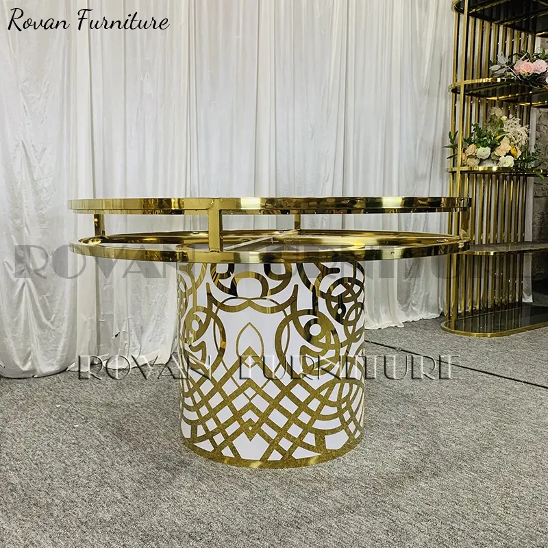Hot sale Modern style luxury round stainless steel dining table wedding gold table for wedding used