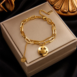 European American Style Minimalist Multi Layer Chain Heart Circle Smiley Butterfly Eye Pendant Titanium Steel Bracelet For Women - Product Image 3