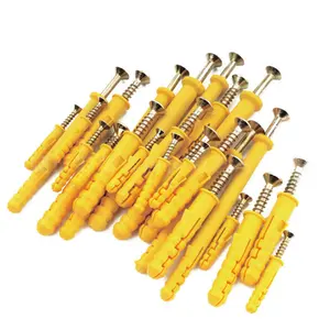 Yellow Color Spike Plastic Wall Plugs Expansion Anchor Bolt With Drywall Screws
