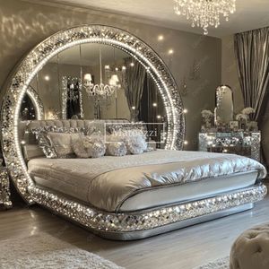 Modern Luxury King-Size Bedroom <b>Set</b> with Mirrored Diamond Solid Wood Frame Storage Features <b>for</b> Home Hotel or Living Room Use - Product Image 2