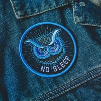 Patch brodé Hibou Bleu 'No Sleep', Applique Slogan Hibou Nocturne Cool pour Veste en Jean, Sac à Dos, Vêtements Gothiques, Streetwear, Punk