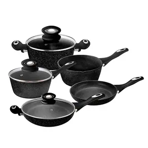 Набор кухонной посуды из черного гранита, антипригарная большая кованая черная антипригарная Качественная керамическая посуда, набор посуды