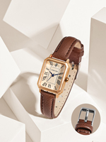 LUCKYFOX Montre Carrée à Quartz Simple et Tendance pour Femme, Bracelet 2 Pièces en Cuir Verre Luxe Léger, Style Vintage, Cadeau de Festival