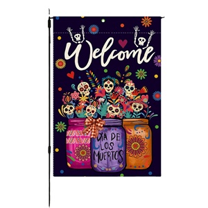 30 X 45cm Double-Sided Burlap Day of the Dead Garden <b>Flag</b> Pennant Style Digital Printed for Festive Yard Decor - Product Image 1