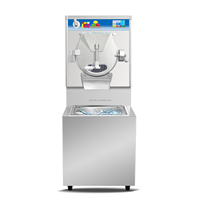 Machine à glace dure et gelato professionnelle ETL ICM-28SY sur pied avec refroidissement par eau, pulvérisateur, évier et congélateur discontinu en acier inoxydable