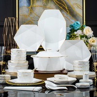 Nordic Elegant Gold and White Porcelain Tableware Set, Ceramic Hexagonal Tray for Household and Kitchen Dining Tables