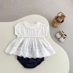 Atasan Rajut Tanpa Lengan Model Patchwork Katun untuk Anak Perempuan, Pakaian Bayi Modis Musim Panas Terbaru dari Engepapa - Product Image 4