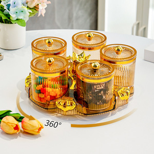 Ensemble de pots à épices rotatifs, 5 pots, ambre transparent, récipients de stockage hermétiques, organisateur d'épices de cuisine, résistant à l'humidité, avec métal - Product Image 1