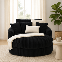 Fauteuil en velours côtelé noir et crème, canapé d'appoint rond contrastant, style bohème moderne, pièce maîtresse de luxe pour le salon