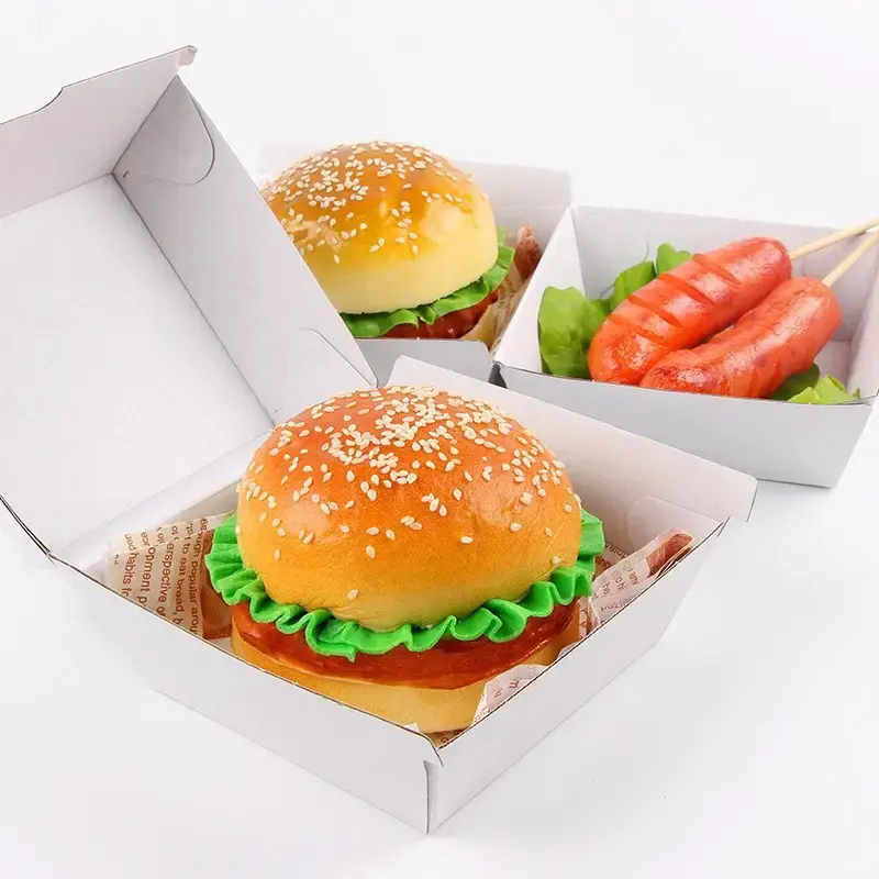 Caixa de empacotamento dobrável personalizada do hamburger e da galinha do quadrado do produto comestível do logotipo