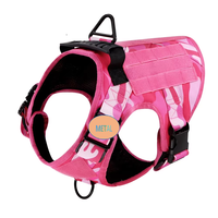 Harnais tactique réglable pour chien en Oxford, anti-traction, rose, avec poignée de contrôle facile, ensemble harnais et laisse pour chien