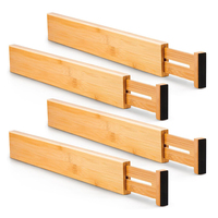 Lot de 4 organiseurs de tiroirs de cuisine en bambou, extensibles et réglables par ressort, pour salle de bain, maison, bureau, emballage en boîte en tissu
