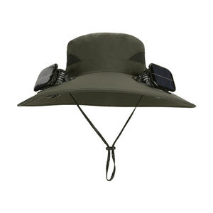 可充电尼龙宽边休闲钓鱼帽野营太阳扇帽子，带2个太阳能盆防紫外线男女旅行 - Product Image 4