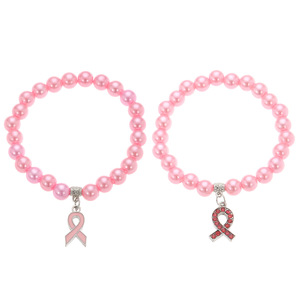 Pulsera <span class=keywords><strong>de</strong></span> Concienciación con Cinta Rosa y Perlas, Regalo <span class=keywords><strong>de</strong></span> Ánimo para Sobrevivientes y Luchadores contra el Cáncer <span class=keywords><strong>de</strong></span> Mama - Product Image 5