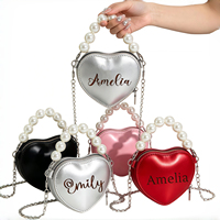 Sac à main en cuir personnalisé avec poignée en perles en forme de cœur, nom gravé sur mesure, mini sac à bandoulière à chaîne, sac à main princesse, mode