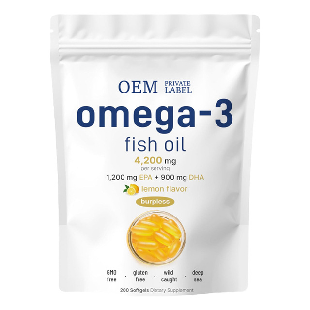 Private Label Omega-3 Fish Oil Softgels 4200mg Triple Omega-3 Support Daily Health Care