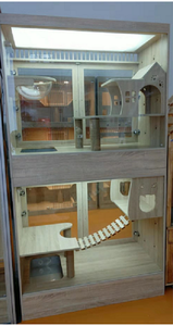 Vitrine de cabine pour chat en bois massif moderne simple à 2 positions avec bande lumineuse jouet maison pour chat plateau en plastique palette boîte d'emballage - Product Image 5