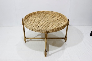 Mesa de centro duradera con patas de madera y 1 cesta de jacinto de agua, muebles de estilo rústico para decoración del hogar - Product Image 2