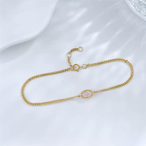 Bracelet minimaliste délicat en or jaune 18 carats réglable avec diamant <span class=keywords><strong>rose</strong></span> fantaisie ovale à quatre griffes cultivé en laboratoire pour femme - Vente en gros - Product Image 1