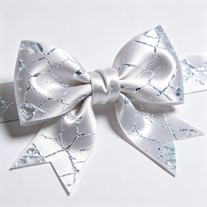 Nœud en ruban satiné argenté brillant effet givré, fait main, pré-noué, pour emballage cadeau haut de gamme, mariage d'hiver, ou ornement de cheveux - Product Image 3
