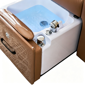 Brown Electric Reclining Pedicure Chair Built‑in Pull‑out Foot Basin With Side <b>Socket</b> LED <b>Light</b> Foot Spa Chair Beauty Salon - Product Image 5