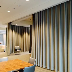 Wholesale super long curtain custom 100% linen fabric partition curtain S fold engineering office cubicle curtain