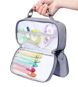 New Stationery Box Oxford Cloth Handle 3 Layer Pen Box With Double Zipper Lightweight And Large Capacity Student Supplies