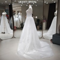 Robe de mariée 2-en-1 avec corset transparent à baleines, jupon en dentelle détachable, ceinture en satin, traîne chapelle, personnalisable, vente en gros, fleurs pour la mère de la mariée