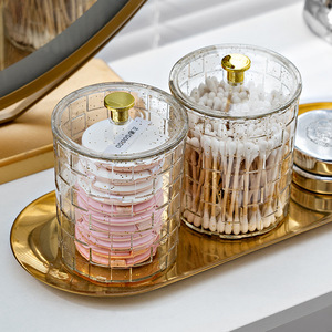 Cotton Pad Storage <b>Box</b> With Lid Transparent Gold Powder Round Desktop Makeup <b>Remover</b> Organizer 1-3L Standing Type - Product Image 3