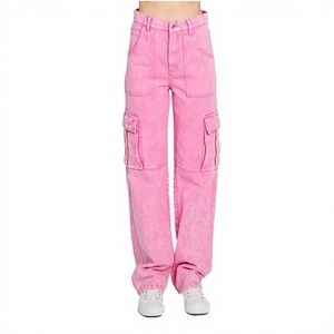 Breathable <b>Elastic</b> <b>Waist</b> Denim Cargo Pants Waterproof Latest Design Women Custom Wholesale High Quality Material - Product Image 1