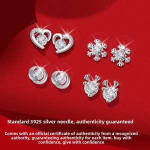 Ensemble de boucles d'oreilles en argent sterling de luxe pratiques et haut de gamme pour une semaine, coffret cadeau promotionnel pour l'anniversaire d'une fille, la Saint-Valentin, Noël - Product Image 2