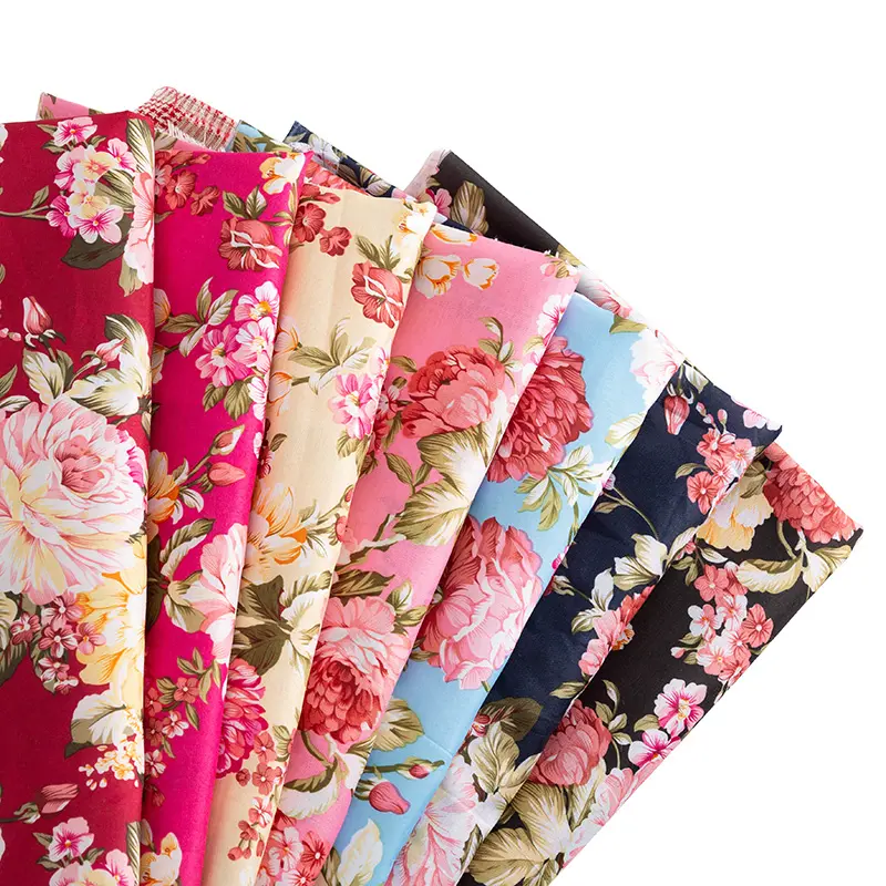 Hot sale flower printed material 100% polyester peach skin fabric for home textile