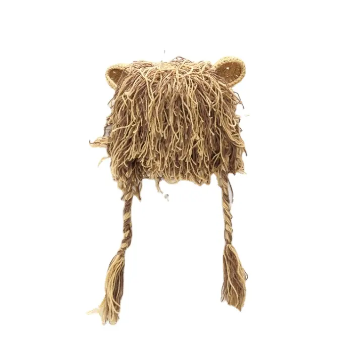 Chapéu de peruca com padrão de lã, chapéu de lã com orelhas de gato e leão, chapéu de malha twarm, atacado