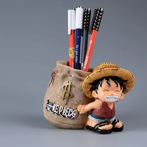 Anime One Pieced Luffy Pen Holders Collectible Monkey D Luffy 10cm Desk Pencil Pot Holder Kids Action Figure Boy Toy