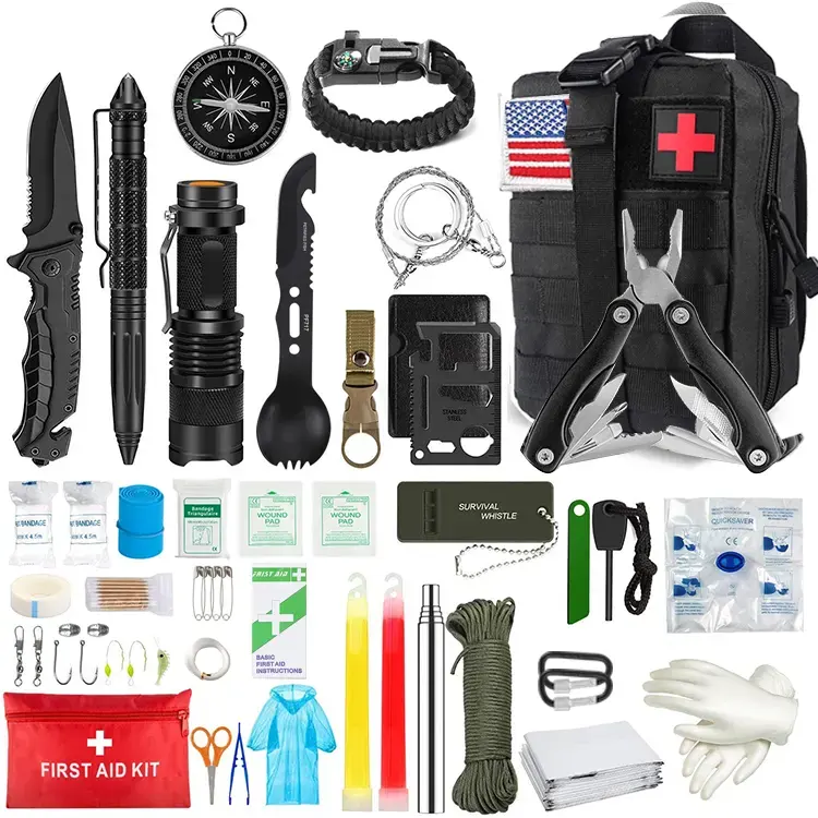 Professional Survival Gear Kit with Tactical Molle pouch First Aid Kit For Travel Camping Hiking Emergency Outdoor Accessories