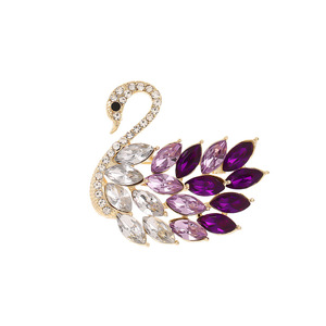 Swan <b>Crystal</b> Brooch Set Purple And Clear Zinc Alloy Women's Party Accessory Pin <b>Animal</b> Shape Fashion Jewelry - Product Image 5