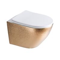 Toilette de luxe salle de bar haut morden placage chasse d'eau monobloc céramique solide bol ensemble salle de bain mur suspendu or toilette