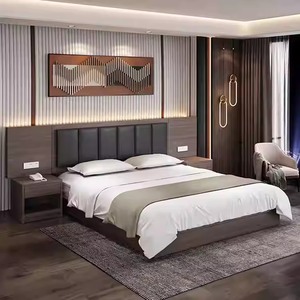 Economy Hotel Bedroom Furniture Full Room Sets Twin <b>Double</b> <b>King</b> <b>Size</b> Wood <b>Bed</b> Frame with Headboard Nightstand TV Cabinet Closet - Product Image 5