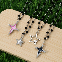 Collar de estrella esmaltada con cadena de cuentas plateada, dije de luna rosa y negra, estilo bohemio, regalo, venta al por mayor, collares de estrella personalizados para mujer