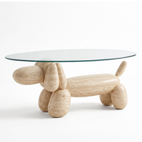 Table basse moderne en marbre avec plateau en verre, meuble de salon durable et écologique pour la maison, l'hôtel et la chambre