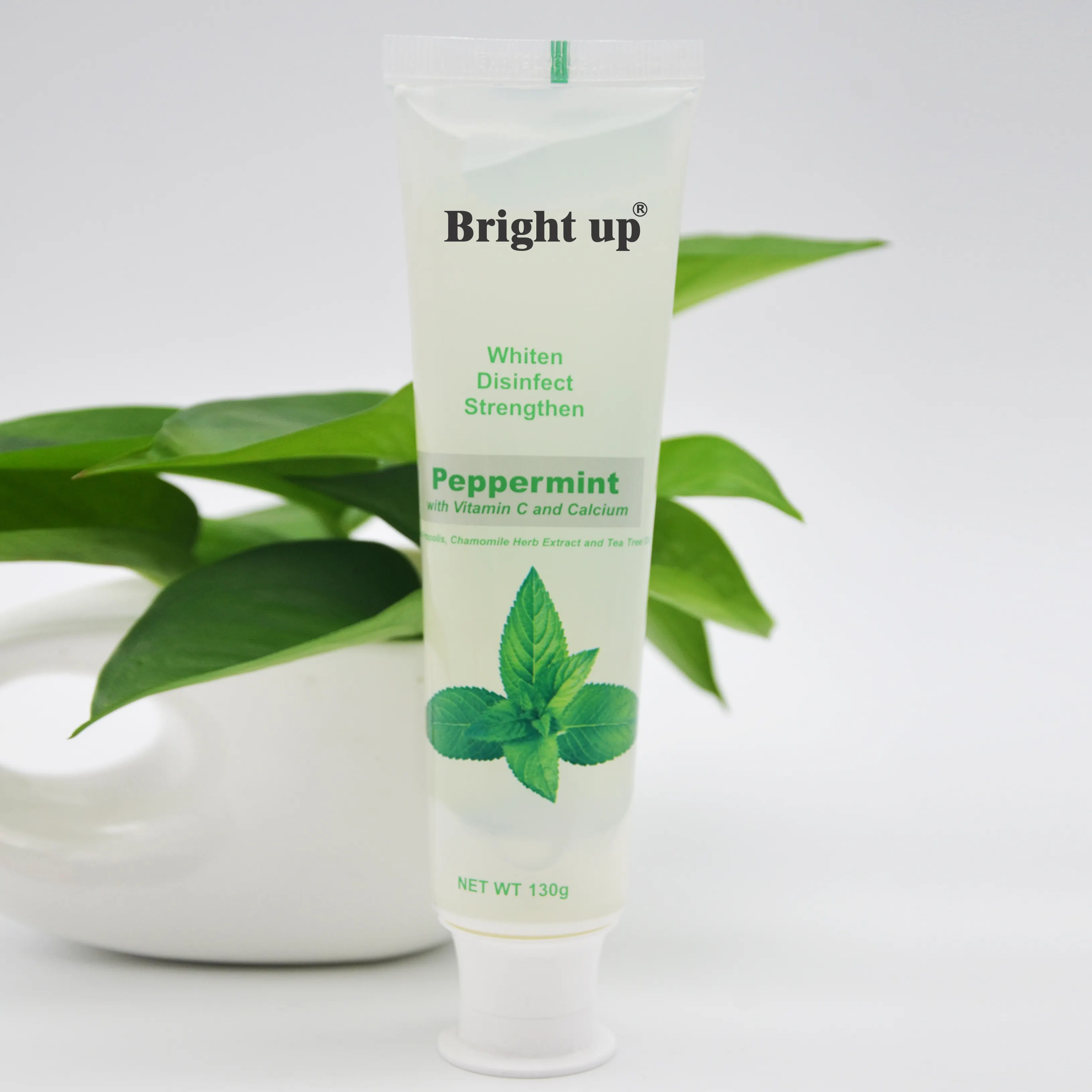 Nova chegada private label transparente tubos de pasta de dente de hortelã creme dental personalizado eco friendly 130g