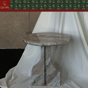 Table d'appoint ronde en <span class=keywords><strong>marbre</strong></span> veiné gris brun GOLDKING, base sculpturale, style moderne, pour salon, entrée, OEM ODM Direct - Product Image 3