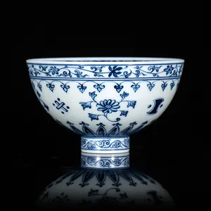 Chinese Style Ceramic Kung Fu Tea Cup Jingdezhen Hand-painted Tangled Flowers Chicken Heart Cup Blue And White Porcelain Teacup