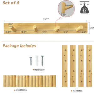 ขายด่วน! ชุดราวแขวนเสื้อผ้าติดผนังไม้ธรรมชาติทันสมัย 4 ชิ้น สำหรับบ้าน สำนักงาน หรือห้องนอน - Product Image 6