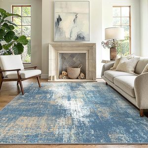 Tapis d'intérieur abstrait nordique Temu, rectangulaire, en polyester, antidérapant, pour salon, canapé, bleu beige, motif décoratif pour la maison - Product Image 1